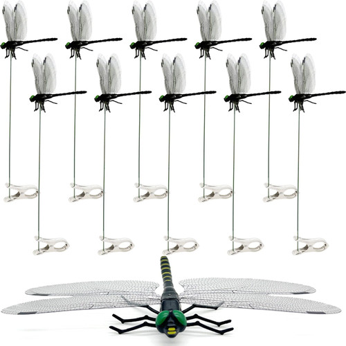 10 Pcs Black Dragon Fly Clips, Visual Predator Deterrent Fake Dragonfly