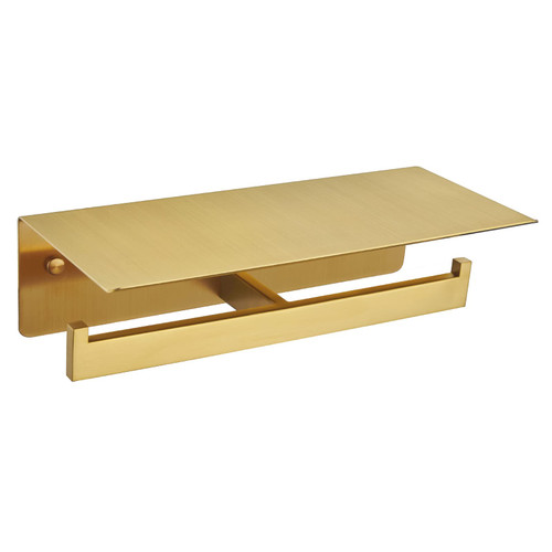 APLusee Brushed Gold Double Toilet Paper Holder with Shelf, Wall Mounted