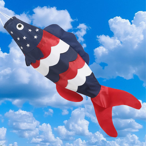 NOVWANG 40 Inch USA American Fish Windsock, Fish Windsock 4th of July Windsock Patriotic Wind Sock Outdoor Hanging Decoration for Garden Yard Balcony Boat Deck Dock Patio Decor