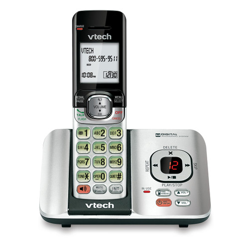 VTech CS6529 1-Handset Cordless Phone with Answering Machine, Caller ID/Call Waiting, DECT 6.0, Handset Speakerphone, Silver/Black