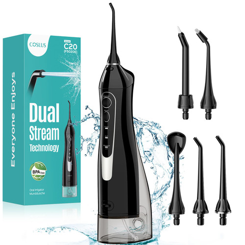 COSLUS ADA Accepted C20 Water Dental Flosser Pick, Professional Set Black