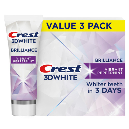 Crest 3D White Brilliance Toothpaste, Vibrant Peppermint, 4.6 oz (Pack of 3), Whiter Teeth in 3 Days, Anticavity Fluoride Toothpaste for 24 Hour Stain Prevention