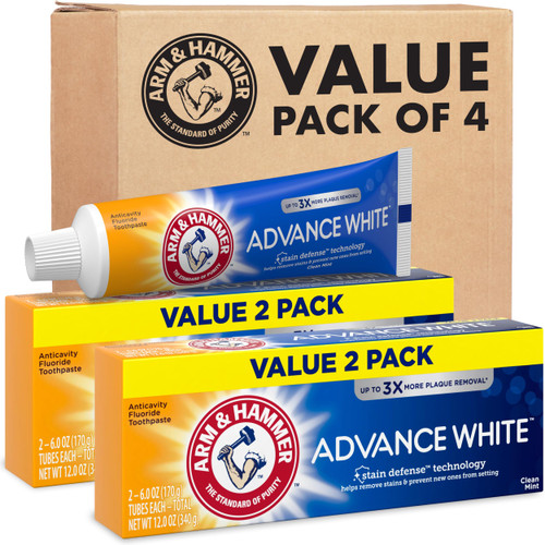 ARM & HAMMER Advance White Toothpaste, Clean Mint, 6.0 oz, 4-Pack
