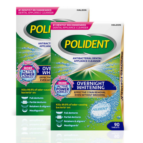 Polident Antibacterial Dental Appliance Cleanser Tablets, 90 Count (2 Pack)