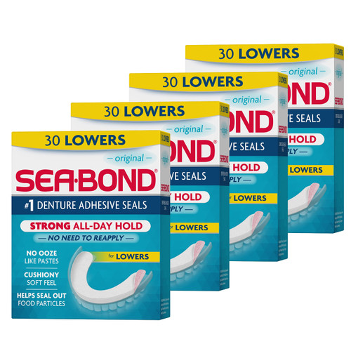 SEA BOND Denture Adhesive Seals, Original, Lowers, 30 Count (4 Pack)