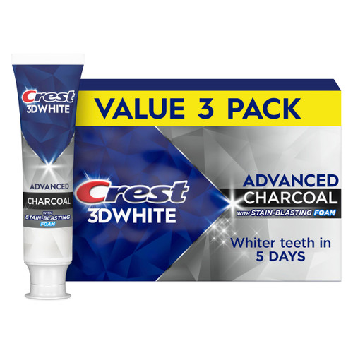 Crest 3D White Advanced Charcoal Toothpaste, Fresh Mint, 3.3 oz (Pack of 3), Whiter Teeth in 5 Days, Enamel Safe Fluoride Anticavity Toothpaste for Stain Removal and Prevention