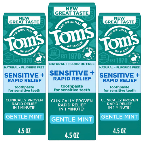 Tom's of Maine Rapid Relief and Sensitive Toothpaste, Mint, 3 Pack, 4.5 oz
