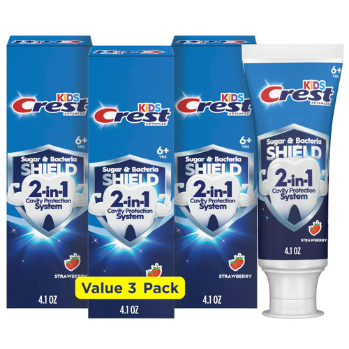 Kids Sugar Bacteria Shield Toothpaste with Fluoride, 4.1oz (Pack of 3) for Ages 6+