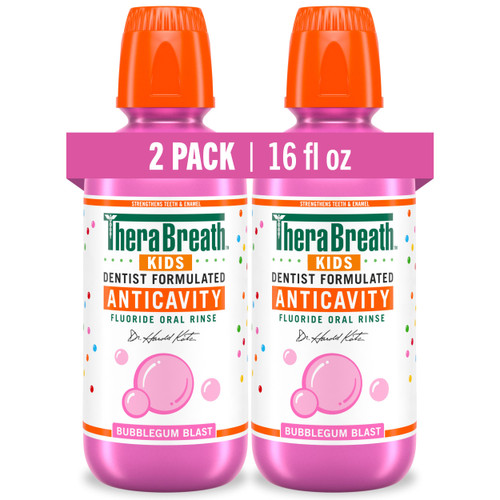 TheraBreath Kids Anticavity Fluoride Oral Rinse Bubblegum, 16 fl oz, 2-Pack