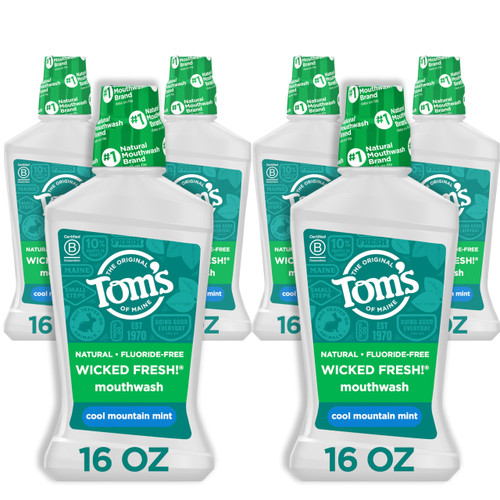 Tom's of Maine Wicked Fresh Mint Mouthwash, Bulk 6 Pack, 6 oz