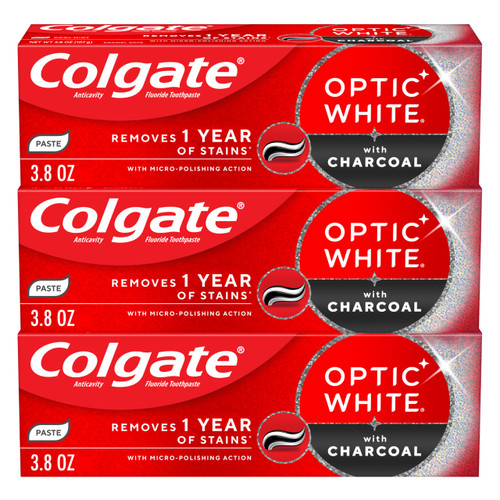 Colgate Optic White Charcoal Whitening Toothpaste, 3 Pack, 3.8 oz