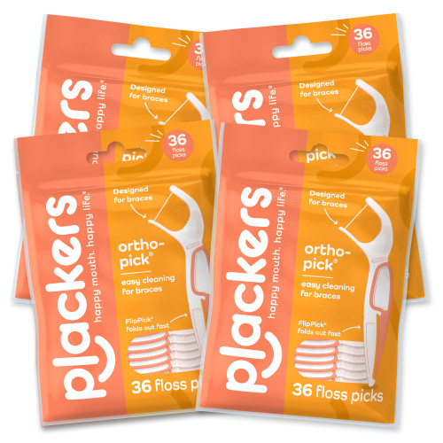 Plackers OrthoPick Floss Picks for Braces, 36 Count, Pack of 4
