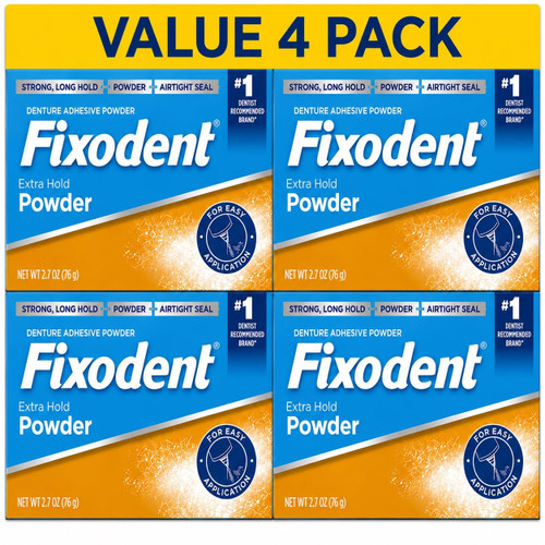 Fixodent Extra Hold Denture Adhesive Powder, Original Version, 2.7 Oz, Pack of 4