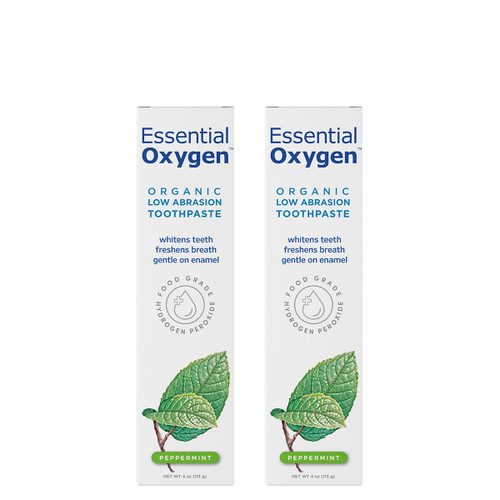 Essential Oxygen BR Certified Organic Toothpaste, for Whiter Teeth, Fresher Breath, Happier Gums, Tooth Sensitivity, Peppermint, 4 Ounce, 2 Count