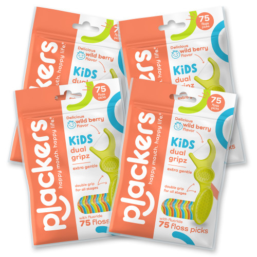 Plackers Kids Dental Floss Picks 75, Multicolor, Fruit Smoothie Swirl, Original Version, 300 Count (Pack of 4)