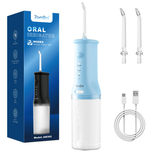 7AM2M Cordless Water Flosser Oral Irrigator, IPX7 Waterproof, Sky Blue