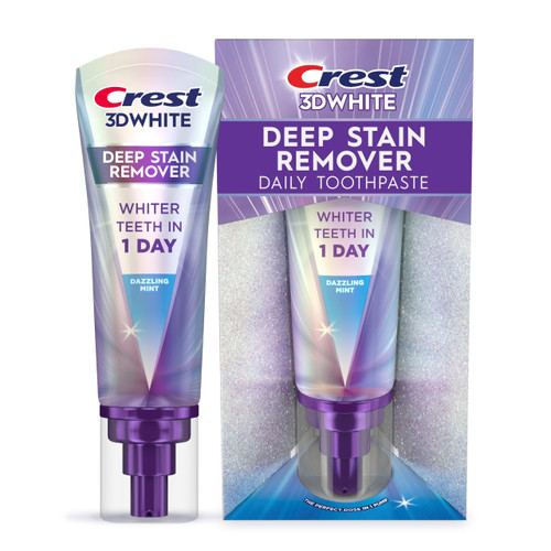 Crest 3DWhite Deep Stain Remover Dazzling Mint Toothpaste, 3.1 oz (Pack of 1), Whiter Teeth in 1 Day, Enamel Safe Fluoride Toothpaste for Fast Stain Removal and Prevention