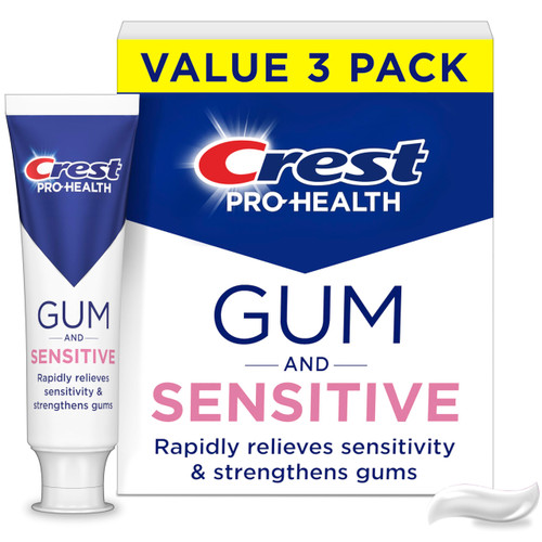 Crest Sensitive and Gum Toothpaste 4.8 oz (3 Pack), Relieves Sensitivity, Strengthens Gums, Anticavity, Clinically Proven, Antibacterial Toothpaste