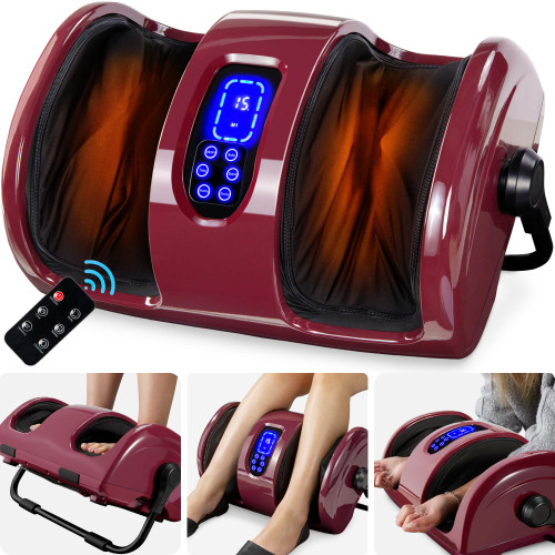 Best Choice Products Shiatsu Foot Massager with Heat for Plantar Fasciitis & Neuropathy, Kneading Foot & Calf Massager with Remote, 360° Adjustable Handle, Rolling & Compression Massage - Red