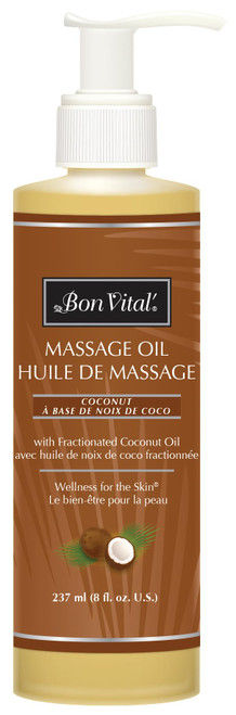 Bon Vital' Coconut Massage Oil, 8 Oz Bottle, Neutral Scent, Non-Greasy