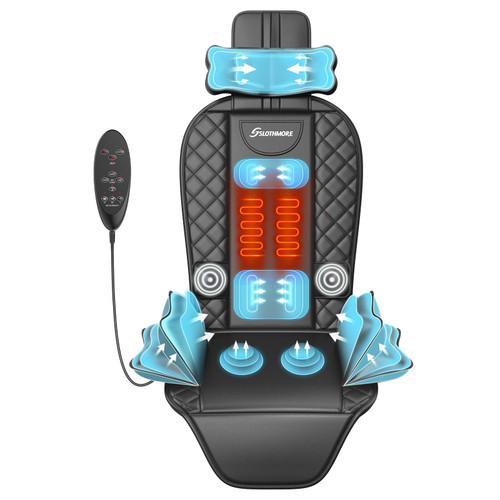 comrelax Back Massager with Heat & Traction & Vibration, Seat Massager Pad for Pain Relief Deep Tissue, Lumbar Traction, PU Leather, Foldable, for 5’ to 6’1”, Massage Chair Pad for Office Home