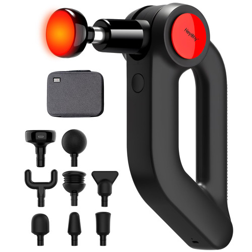 HEYCHY Deep Tissue Massage Gun with Heat, 12mm, 8 Heads, Black