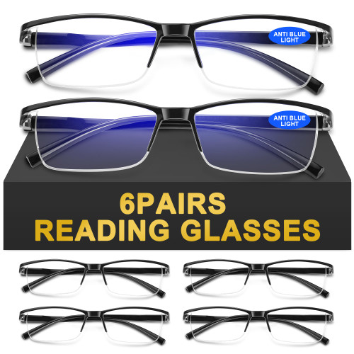 AIMISUV 6Pack Reading Glasses Men, Spring Hinge Blue Light Blocking Readers, Lightweight TR90 Computer Magnifying Eyeglasses (3.25X)