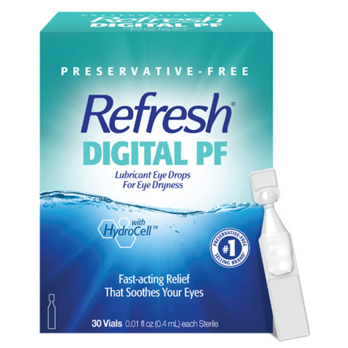 REFRESH DIGITAL PF Lubricant Eye Drops Preservative-Free Artificial Tears, 0.01 fl oz (0.4 mL), 30 Single-Use Containers
