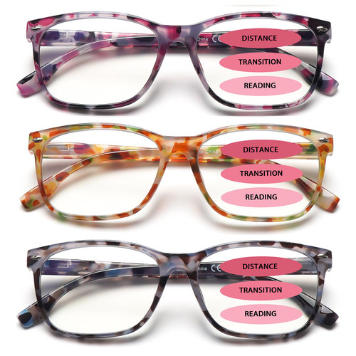 CLASAGA Progressive Multifocus Reading Glasses for Women, Pattern Print Blue Light Block Stylish Ladies Computer Readers(3 Mix Color, 1.25, x)