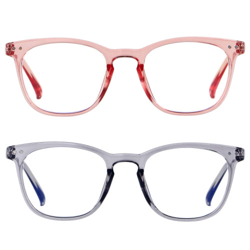 ANDWOOD Blue Light Blocking Glasses Women Men Computer Small Face Frame Bluelight Blocker Teens Square Frame 2 Pack Pink Grey