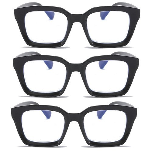 DXYXYO Reading Glasses for Women 1.75 Blue Light Blocking Men Oversized Computer Readers 3 Pack Black Retro Fashion Square