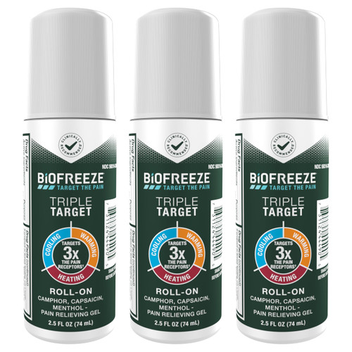 Biofreeze Triple Target Pain Relief Roll On, NSAID-Free, 2.5 FL OZ (3 Pack)