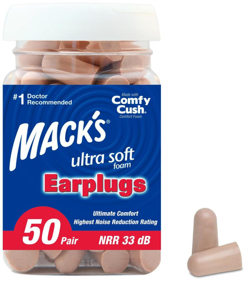 Mack's Ultra Soft Foam Earplugs, 50 Pair - 33dB Highest NRR | Made in USA