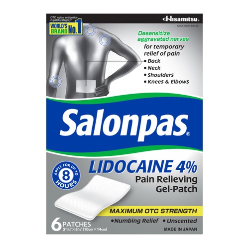 Salonpas Lidocaine 4% Pain Relieving Gel-Patch, 6 Count (Pack of 1)