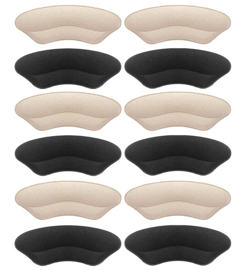 Heel Grips Liner Cushions Inserts for Loose Shoes, Heel Pads Snugs for Shoe Too Big Men Women, Filler Improved Shoe Fit and Comfort, Prevent Heel Slip and Blister (Pale Apricot+Black(6 Pairs))