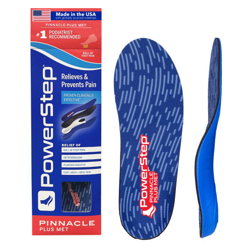 PowerStep Pinnacle Plus Met, Ball of Foot Pain Relief Orthotics, Shoe Inserts, Metatarsalgia, Arch Support, Morton's Neuroma Pain Relief, Shoe Insoles, Metatarsal Pad, Made in USA (M 6-6.5, F 8-8.5)