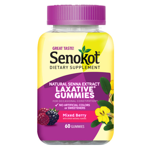Senokot Dietary Supplement Laxative Gummies, Mixed Berry Flavor, 60 Count