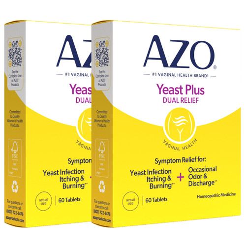 AZO Yeast Plus Dual Yeast Infection Pills Symptom Relief for Women, 120 Ct
