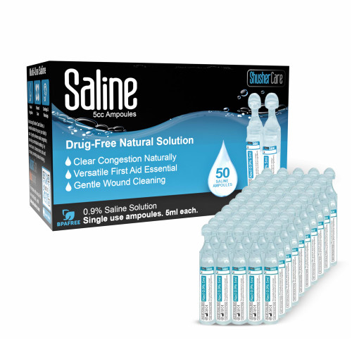 Saline Ampoules Saline Solution, Sodium Chloride 0.9%, 50 Count (5mL Each)