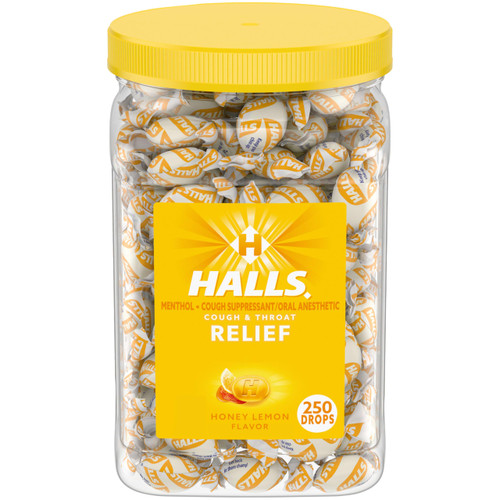 HALLS Cough & Throat Relief Honey Lemon Cough Drops, Bulk Pack, 250 ct