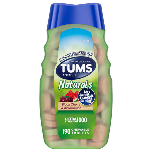 TUMS Naturals Antacid Chewable Tablets, Black Cherry & Watermelon 190 Count