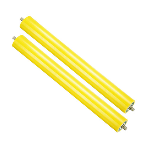 PATIKIL Polyurethane Coated Conveyor Roller 2.4" Diameter 20" Length, 2 Pack Stainless Steel Transmission Replacement Part Galvanized End, Yellow