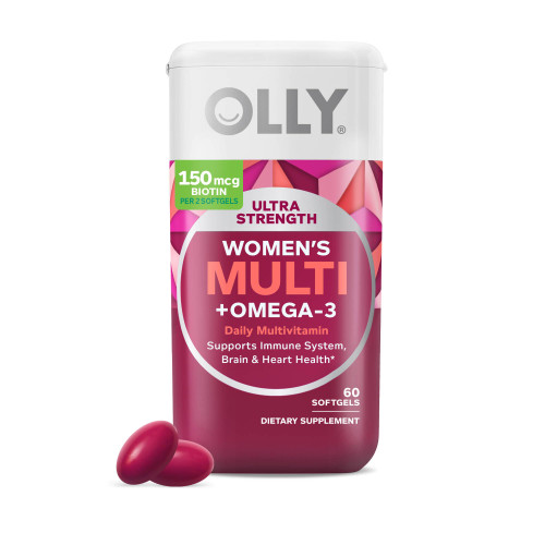 OLLY Ultra Strength Women's Multivitamin Softgels, Omega-3s - 60 Count