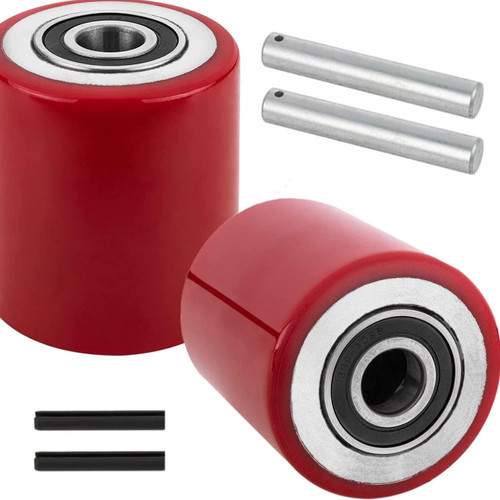 Pallet Jack Wheels, 3" x 3.7" Truck Load Wheels with Pre-Installed Bearings ID 0.78" PU Tread - Includes Axles and Pins