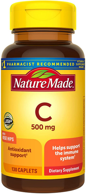 Nature Made Vitamin C 500 Mg Caplets with Rose HIPS, 130 Tablets (Pack of 3)
