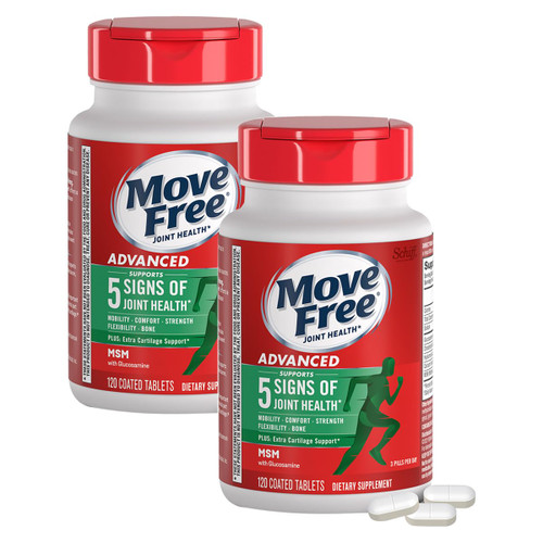 Move Free Advanced Plus MSM Coated Tablets, Joint Health Supplement with Glucosamine and Chondroitin, 120 Count, Pack of 2
