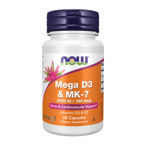 NOW Supplements, Mega D-3 & MK-7 with Vitamins D-3 & K-2, 60 Veg Caps