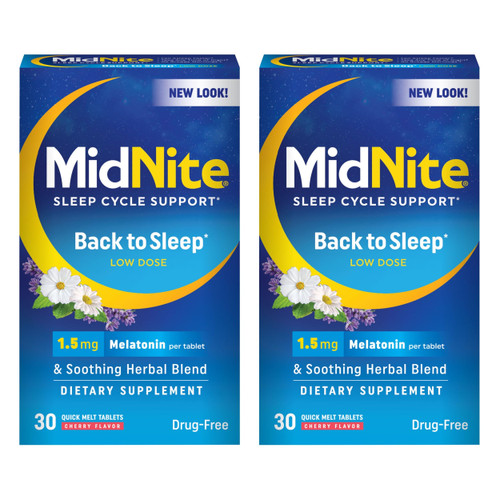 MidNite Back To Sleep 1.5 mg Low Dose Melatonin Sleep Aid, 30 Tablets, 2 Pk