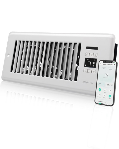 Howeall Super Quiet Register Booster Fan for 4" x 10" Register Holes, Smart Register Vent with Dual Intelligent Thermostat and WIFI App Control, Heating Cooling AC Vent Fan (White)