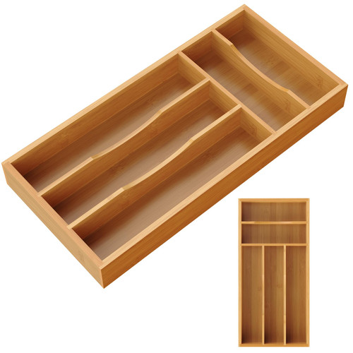 Bayting Small Silverware Organizer, Bamboo Kitchen Drawer Cutlery Organizer, Utensil Holder, Flatware Organizer Tray (6.7"x14.2"x1.6")